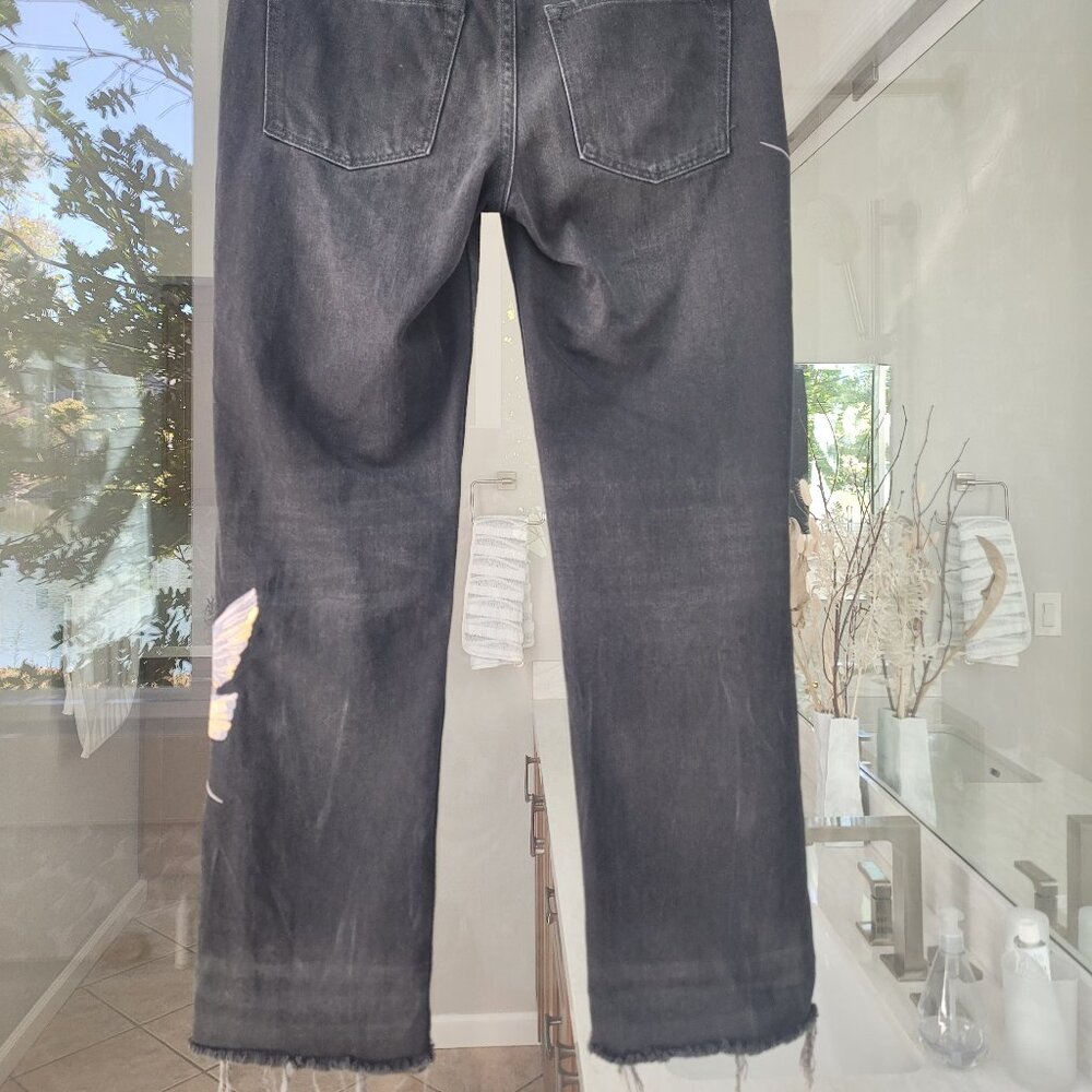 All Saints Bird Embroidered Black Cropped Jeans - Size 25 - Picture 6 of 11